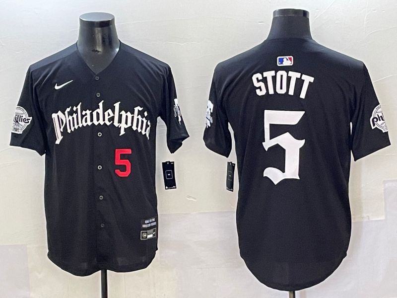 Men 2025 Philadelphia Phillies #5 Stott Black Seventh generation Joint Name Nike MLB Jersey style 2->san diego padres->MLB Jersey